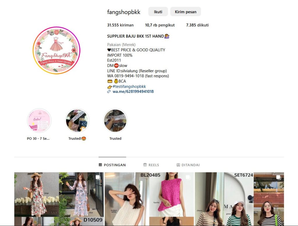 Instagram Supplier Baju Bangkok Fangshopbkk